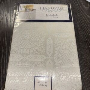 Hanukah Tablecloth Damask‎ Oblong 60x 84 Grey Festival Of Lights